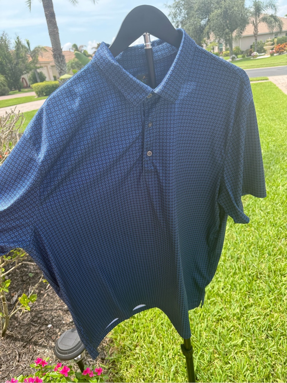 Greg Norman Collection Blue Micro-Pattern Performance Polo - Picture 3 of 13